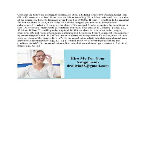 Consider The Following Premerger Information About A Bidding Firm Fir pdf