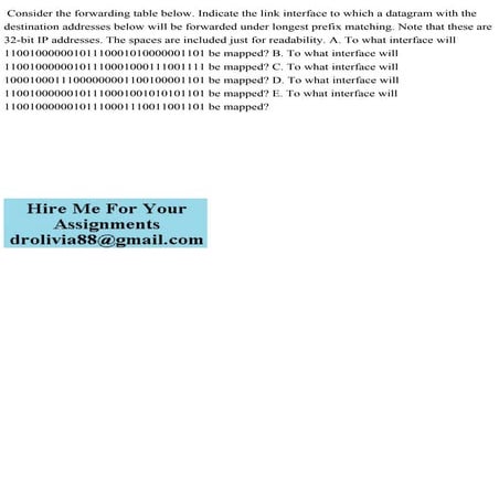  Consider the forwarding table below. Indicate the link interface to w.pdf