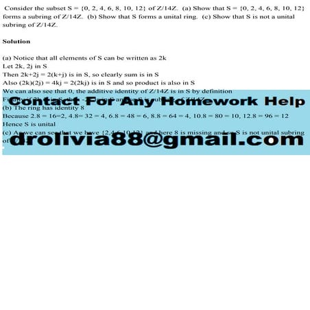 Consider the subset S = {0, 2, 4, 6, 8, 10, 12} of Z14Z.  (a) Show t.pdf