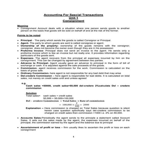 CA-CPT Accounts - Consignment Revision Sheet & Imp MCQs