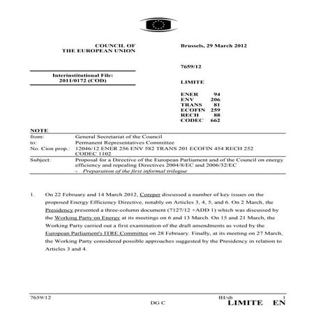 Council document: Preparation for 11 April 2011 informal Trialogue