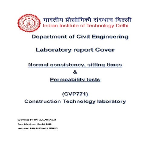 Normal Consistency and Sitting times of cement paste