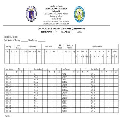 CONSOLIDATED REPORT ON GAD SURVEY QUESTIONNAIRE | DOCX