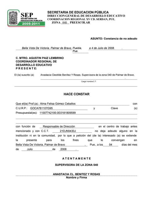 Ejemplo Carta De No Adeudo Escolar - Modelo de Informe