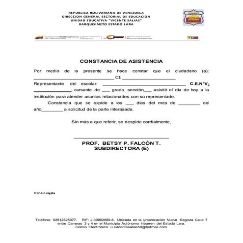 CONSTANCIA DE ASISTENCIA U.E.E. VICENTE SALIAS