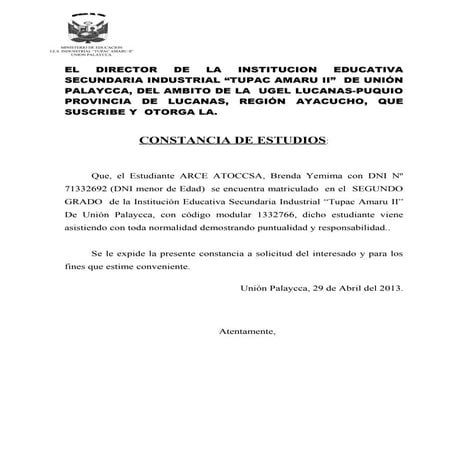 Constancia de estudio