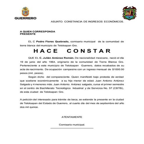 Constancia de ingresos