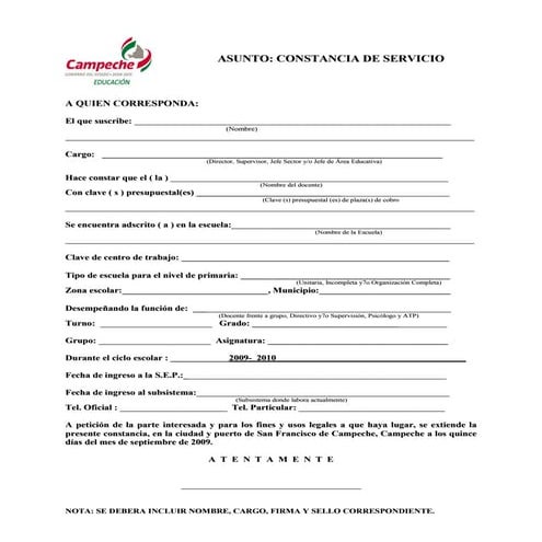 Constancia de servicio