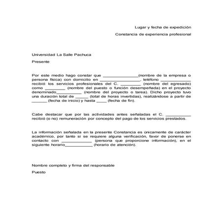 Constancia experiencia profesional