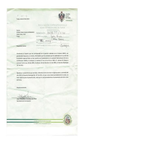 Respuesta oficio Secretario Contratación Tunja