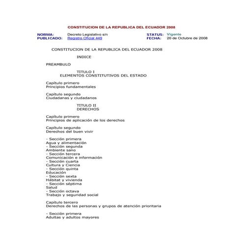 Constitucion de la republica del ecuador 2008