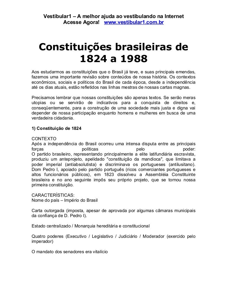Liste As Principais Características Da Constituição Brasileira De 1988