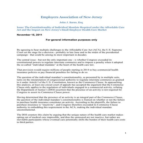 The Constitutionality of Individual Mandate Required under the Affordable Car...