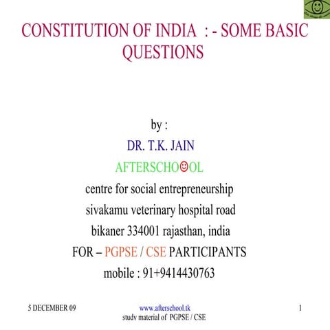 Constitution of india : some basic questions | ODP