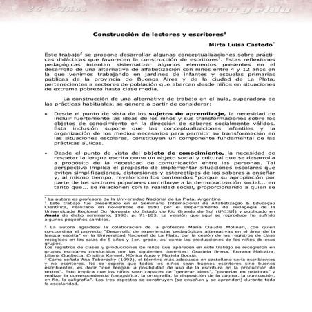 Construcción de lectores y escritores castedo