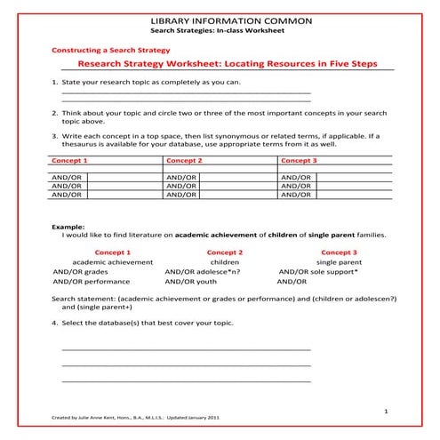 Search Strategies: Worksheet (In-Class)