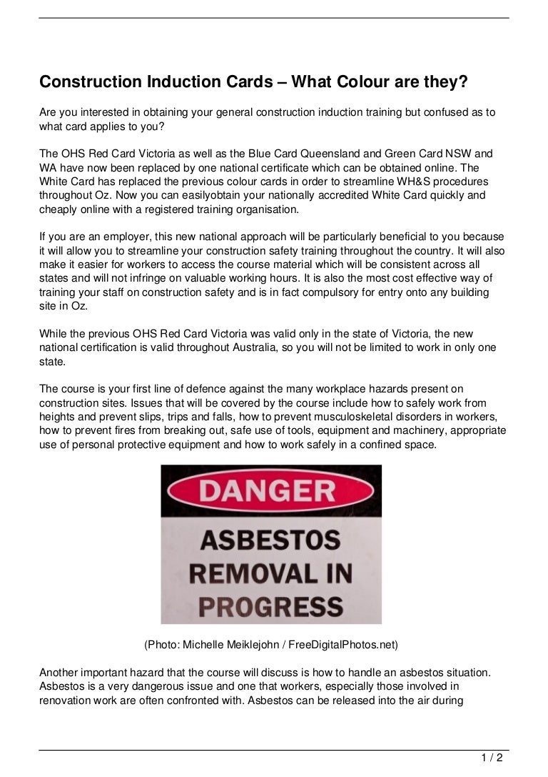 Construction Induction Cards What Colour are they?