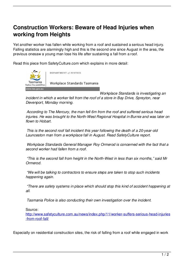 Construction Workers Beware of Head Injuries when working from Heigh…