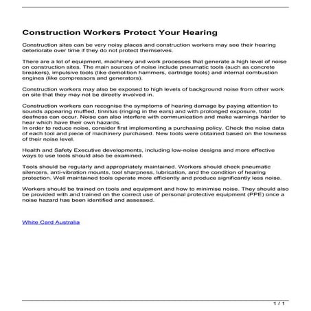 TOOLBOX TALK | noise and vibration | PDF
