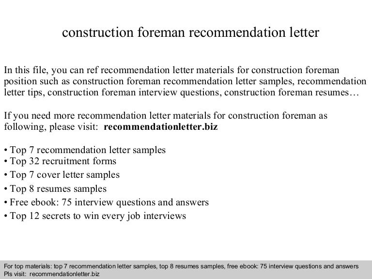 Sample Letter Of Recommendation For General Contractor Construction