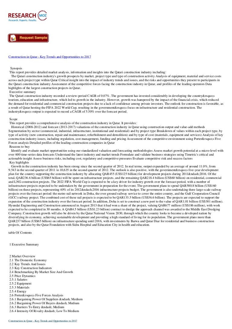 Construction in Qatar to 2017Industry Analysis Report