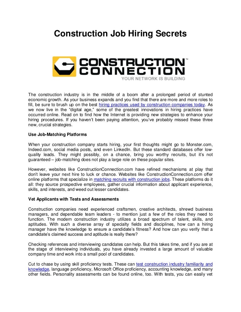 Construction Job Hiring Secrets
