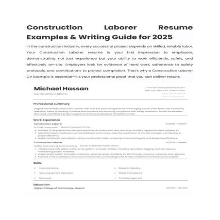 Construction Laborer Resume Examples & Writing Guide for 2025