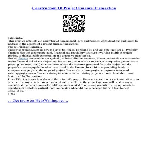 Construction Of Project Finance Transaction | PDF