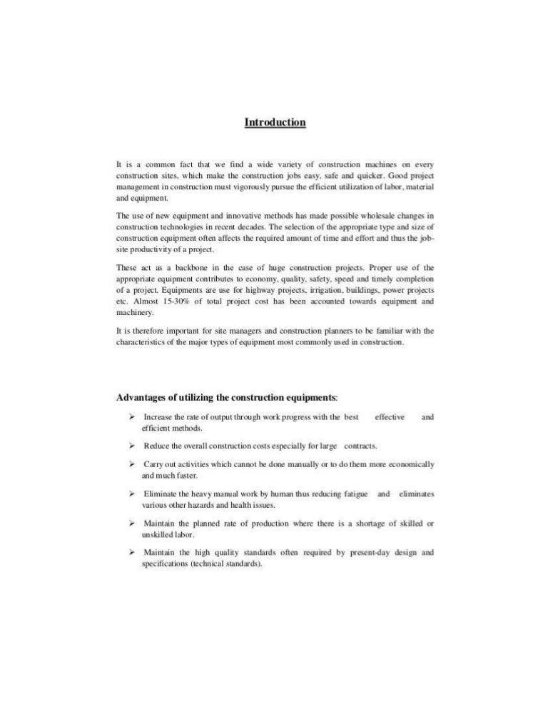 Construction plant and equipment notes