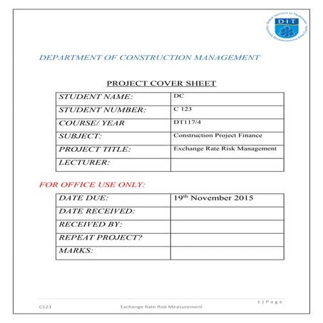 Exchange Rate Risk Management project
