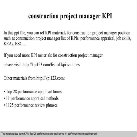 Construction project manager kpi