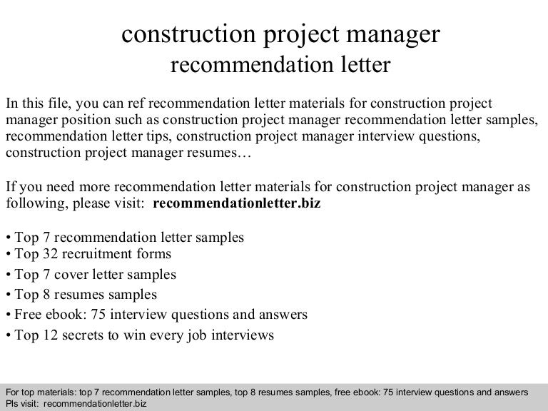 construction project manager recommendation letter project manager recommendation letter