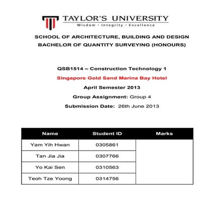 Construction technology i   singapore gold sand marina bay hotel