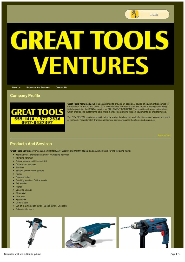 Construction tools rental great tools ventures