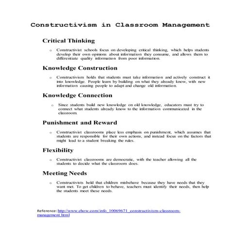 Constructivism in classroom management by sheena bernal