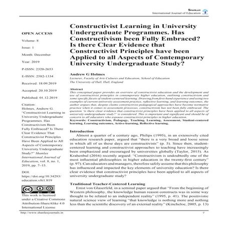 Constructivist learning in university undergraduate programmes