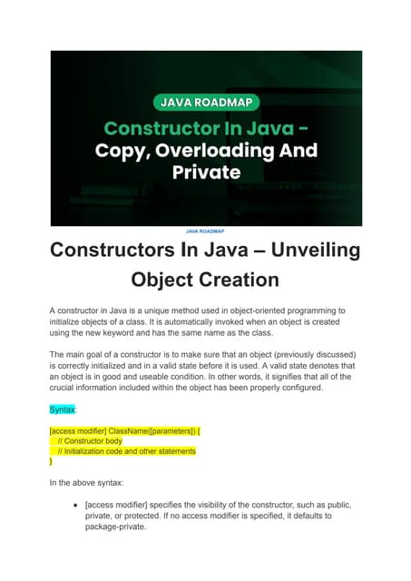 Constructors In Java – Unveiling Object Creation