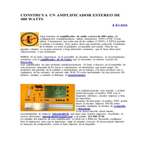 Construya un amplificador estereo de 400 watts 