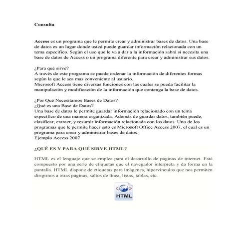 Consulta sobre acces, HMTL