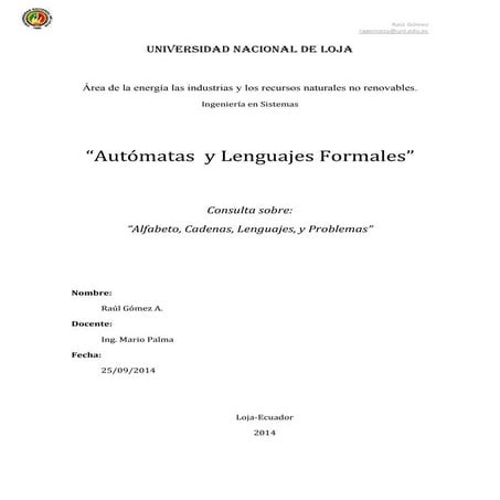 Alfabeto, Cadenas, Lenguajes, y Problemas