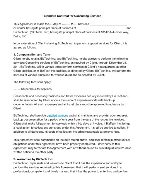 Basic Consultants Agreement Template