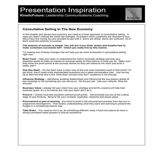 Consultative Selling In The New Economy