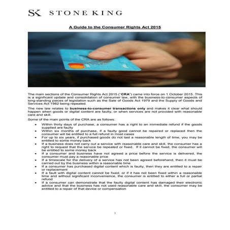 A Guide to the Consumer Rights Act 2015
