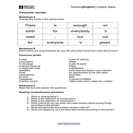 Consumer society-worksheets
