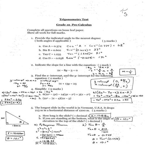 PreCal 20 s trig test key