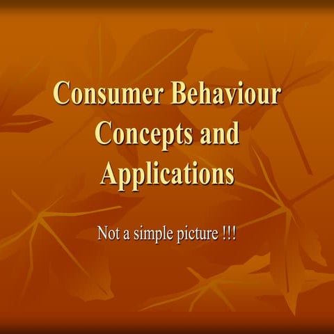Consumer Behaviour Concepts & Applications {Lecture Notes}