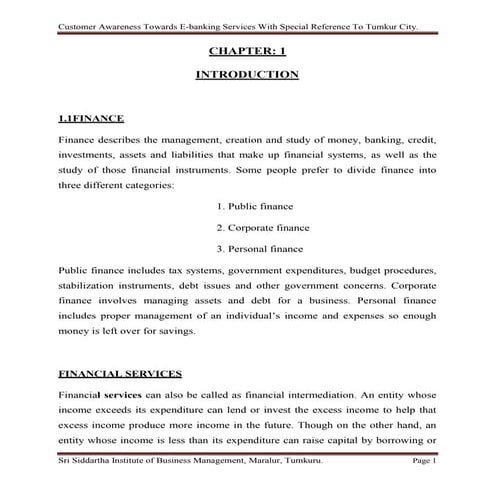 Consumer Awareness About E-banking with special reference to Tumkur City