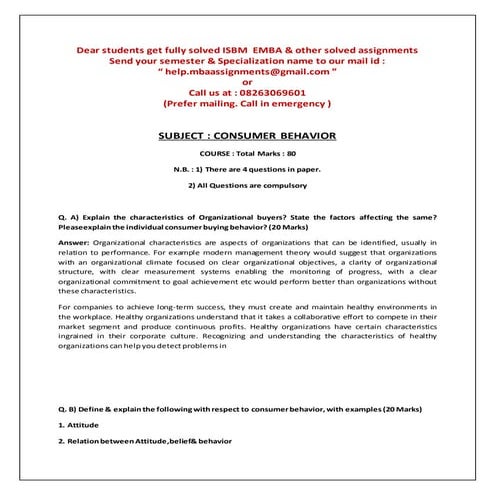 ASSIGNMENT Jan-2019 MS-61 Consumer Behaviour | PDF