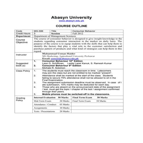 Consumer behavior course outline