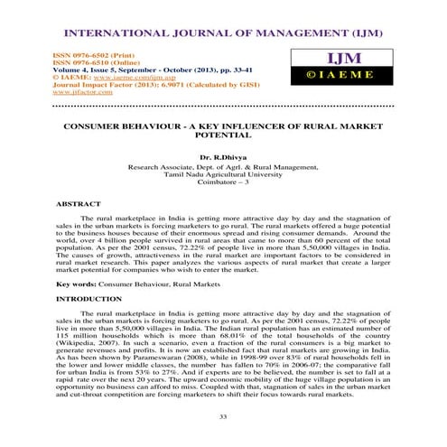 Consumer behaviour   a key influencer of rural market potential